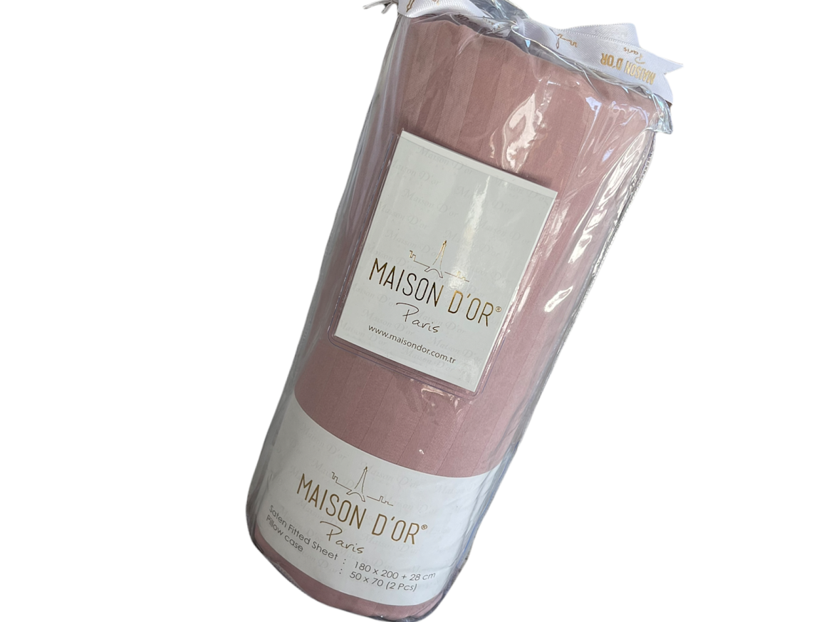 

Простынь на резинке с наволочками Maison Dor Satin Led Fitted Rose сатин 180*200 +28 см,50*70 см розовая, Розовый