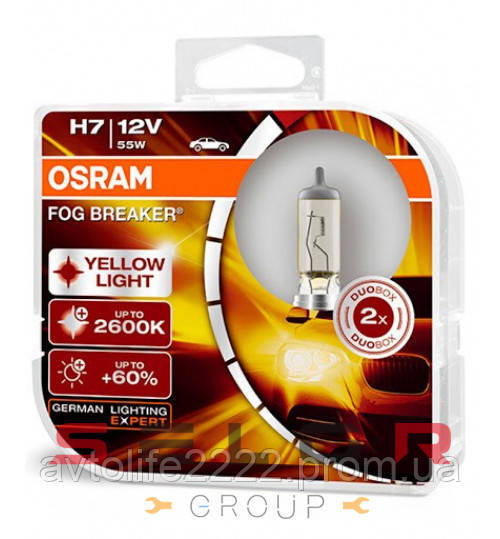 Лампа 12V H7 60/55W 2600K +60% FOG BREAKER "Osram" (Box-2шт) (62210FBR-BOX) Желтый Свет АКЦИЯ
Лампа 12V H7 60/55W 2600K +60% FOG BREAKER "Osram" (Box-2шт) (62210FBR-BOX) Желтый Свет АКЦИЯ