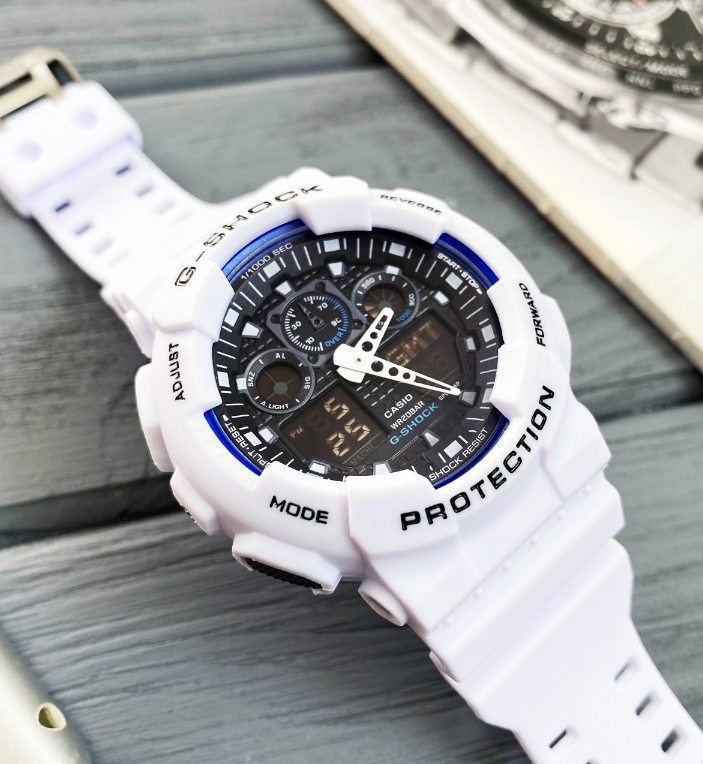 

Часы наручные мужские Casio G-Shock GA-100 White-Blue-Blacк спортивные белые