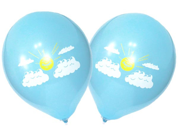 Воздушные шарики СОЛНЦЕ В ОБЛАКАХ пастель голубая шелкография 12"(30 см)  ТМ Gemar