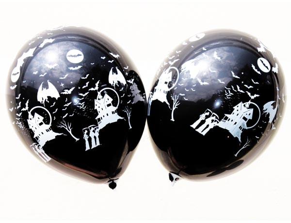 Воздушные шарики ЗАМОК ЛЕТУЧАЯ МЫШЬ пастель черная шелкография 12"(30 см)  ТМ Gemar