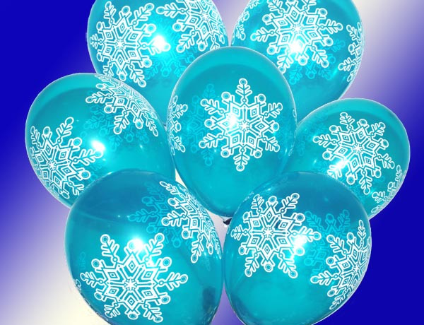 Воздушные шарики Снежинка Большая кристалл синие шелкография 12"(30 см)  ТМ Gemar