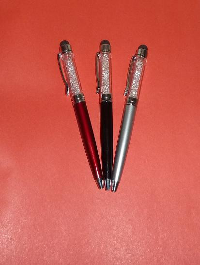 Ручка метал "Swarovski" , красный, черный, серебряный корпус, mix