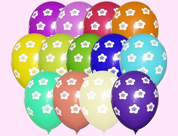 Воздушные шарики Цветочек - горошек  шелкография 12"(30 см)  ТМ Gemar