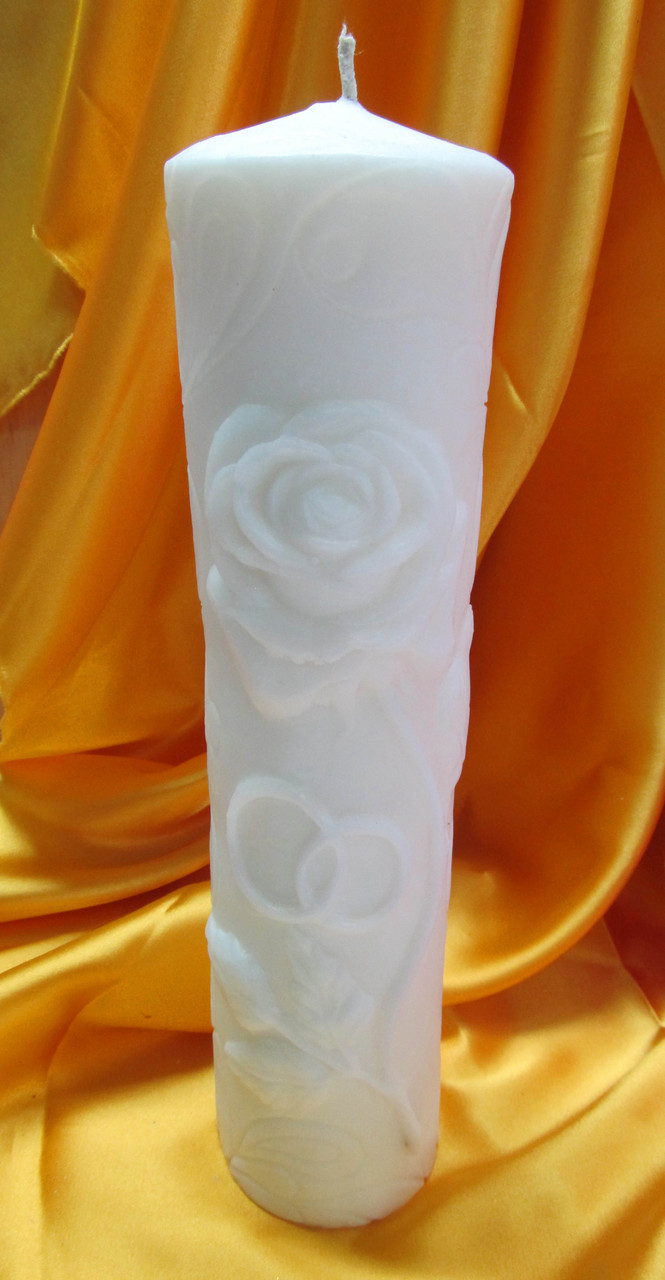 Свадебная свеча семейный очаг.Цилиндр роза с кольцами белый