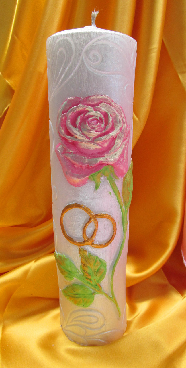 Свадебная свеча семейный очаг.Цилиндр роза с кольцами цветная