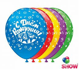 Воздушные шарики с Днем рождения пингвины шелкография 12" (30 см)  ТМ Show