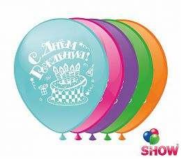 Воздушные шарики с Днем рождения тортик 2 ст. шелкография 12" (30 см)  ТМ Show