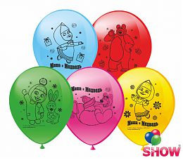 Воздушные шарики Мультяшки " Маша и Медведь " шелкография микс 12" (30 см)  ТМ Show