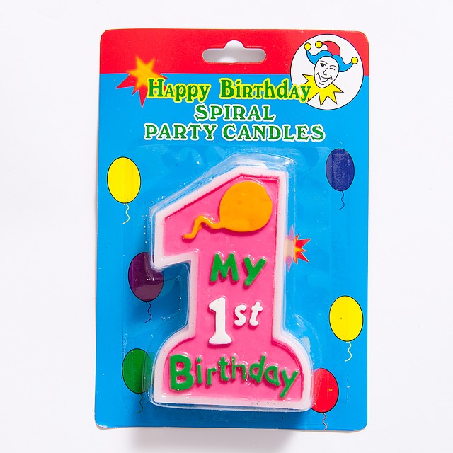Свеча цифра на торт "Первый годик" для девочки