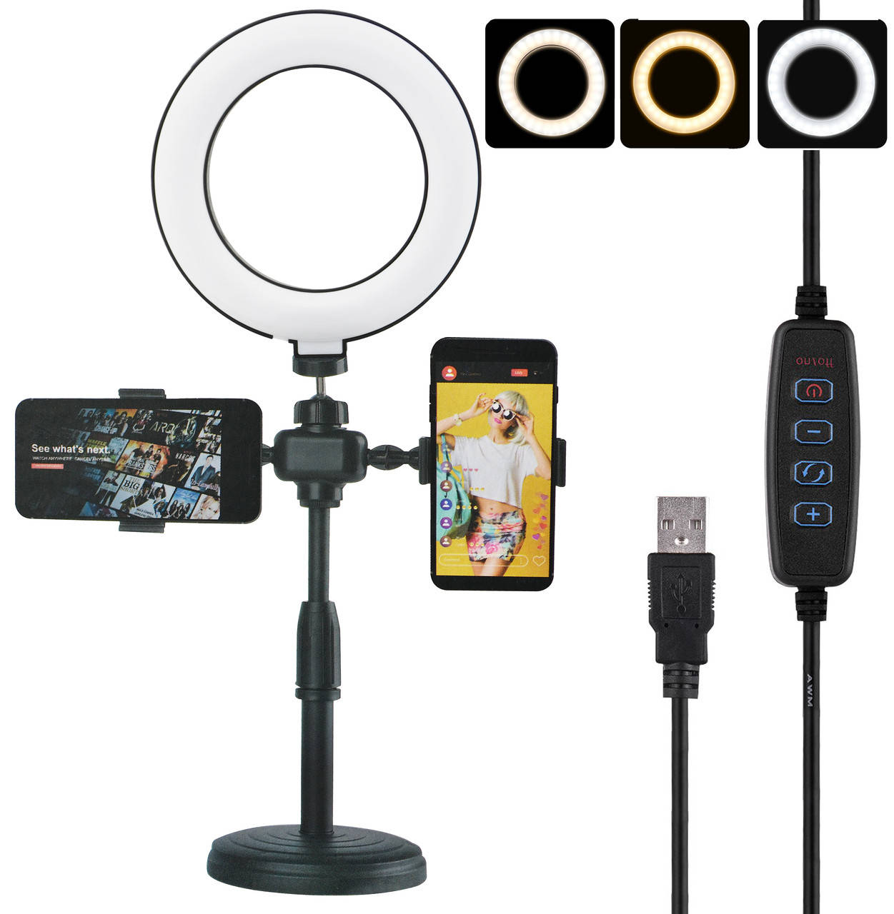 Кольцевая LED лампа диаметром 16 см Phone Live Fill Light со стойкой и с пультом (14676)
Кольцевая LED лампа диаметром 16 см Phone Live Fill Light со стойкой и с пультом (14676)
