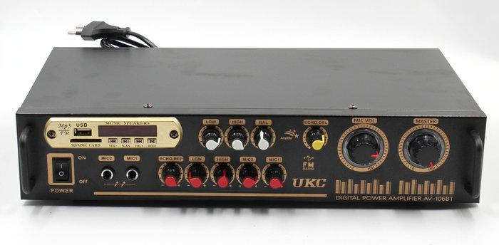 Усилитель мощности звука UKC AMP-106+BT с пультом Bluetooth 4.0 караоке 2х60 Вт MP3 USB Micro SD FM
Усилитель мощности звука UKC AMP-106+BT с пультом Bluetooth 4.0 караоке 2х60 Вт MP3 USB Micro SD FM
