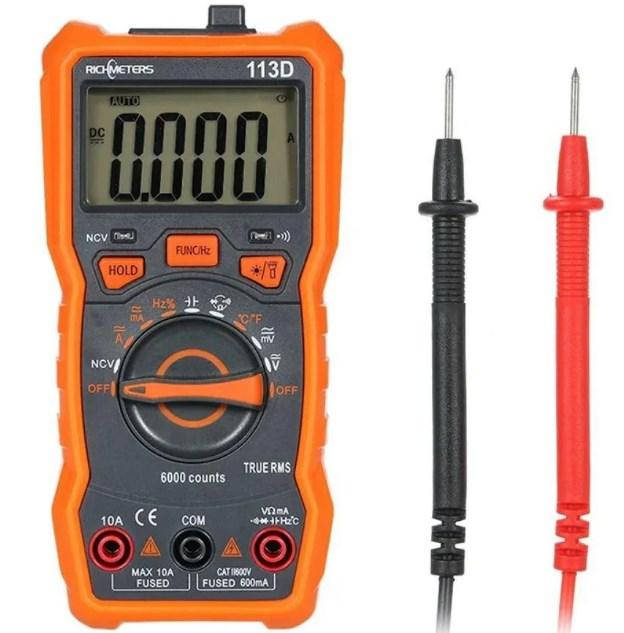 Цифровой мультиметр, тестер Richmeters 113D, ЖК-дисплей с подсветкой, оранжевый с серым
Цифровой мультиметр, тестер Richmeters 113D, ЖК-дисплей с подсветкой, оранжевый с серым