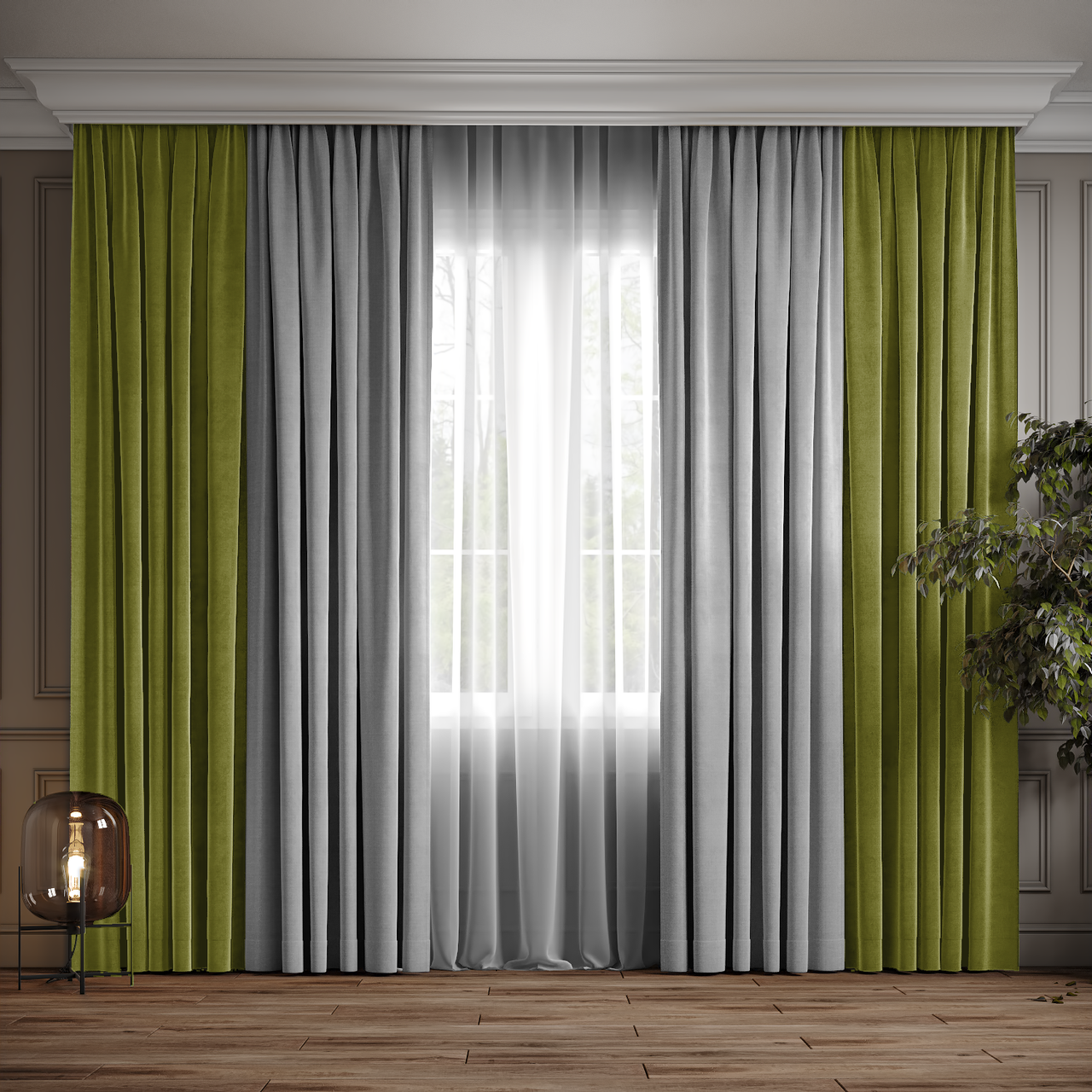 Комплект двухцветный штор Ann-Tailor микровелюр 150x270 см 2 шт Оливковый с светло-серый
Комплект двухцветный штор Ann-Tailor микровелюр 150x270 см 2 шт Оливковый с светло-серый