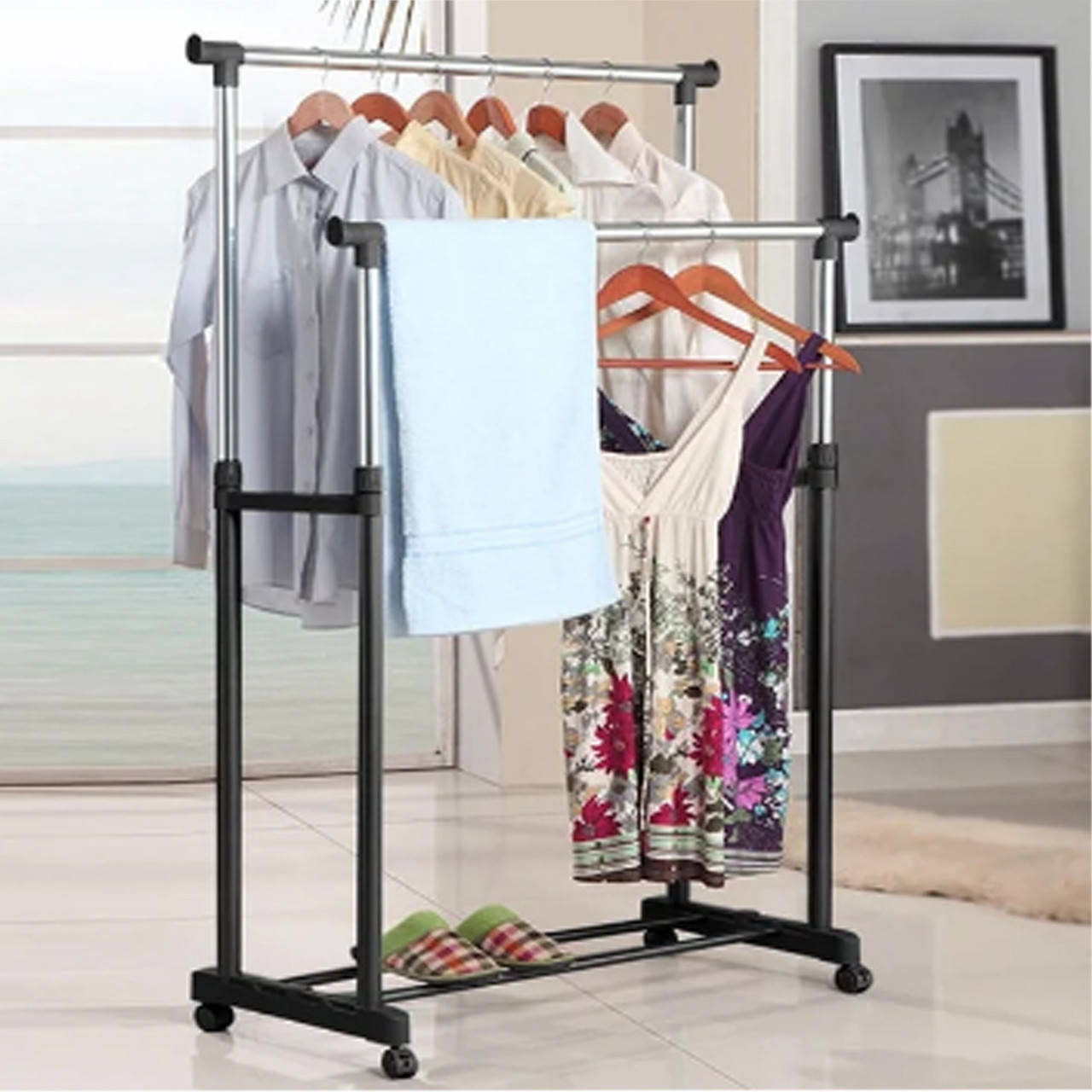 

Телескопическая стойка-вешалка для одежды Double Pole Clothes Horse R29746