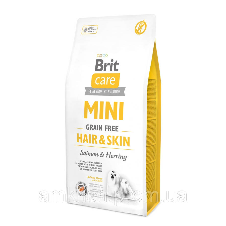 

Brit Care Mini Grain Free Hair and Skin cухой гипоаллергенный корм для взрослых собак миниатюрных пород с