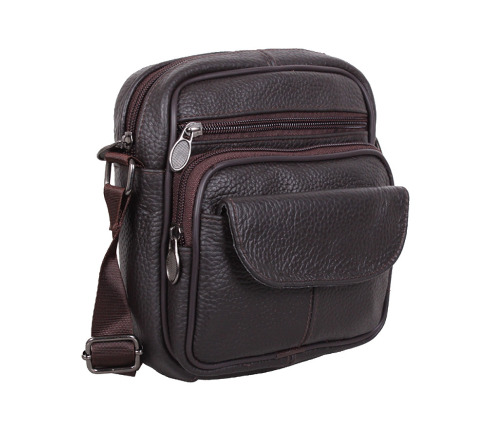 Многофункциональная мужская сумка-барсетка через плечо коричневая RT-1