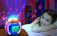Музыкальные часы с будильником, проектор Звездное небо, детский светильник , фото 1