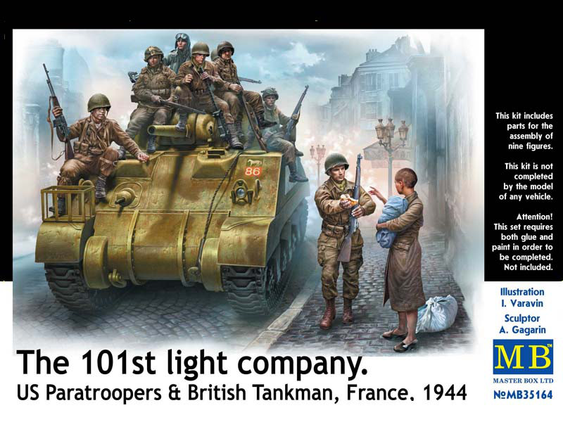 101-я легкая рота. Американские десантники и британский танкист. 1/35 MASTER BOX 35164