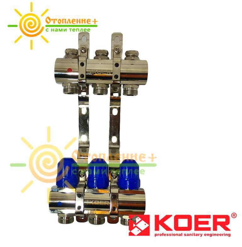 

Коллектор отопления без расходомеров KOER на 6 контуров
