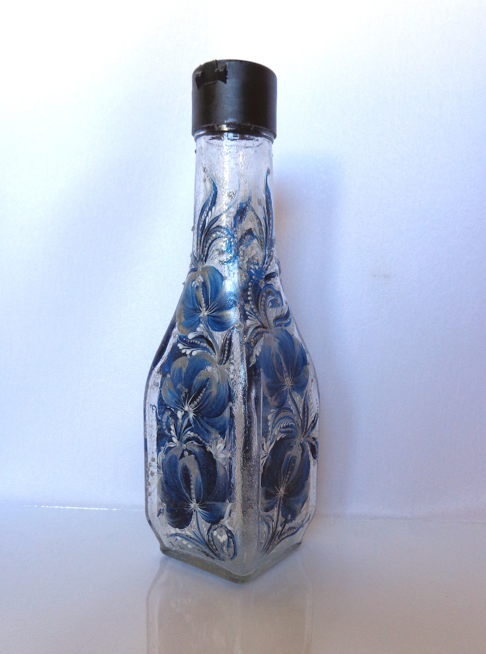  Декоративна пляшка з авторським розписом "Зимове срібло" -купити-в інтернет-магазині AnnaRose