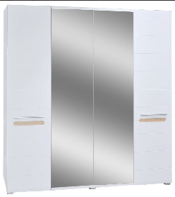 Шафа Б'янко 4Д з дзеркалом 2100х2000х570мм білий глянець + дуб сонома Світ Меблів