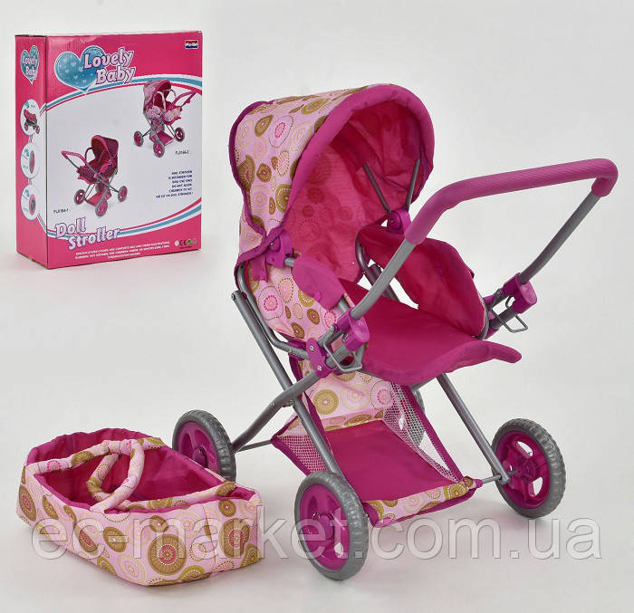 

Коляска для кукол Lovely Baby FL 8184-1 с люлькой-переноской, Розовый с принтом