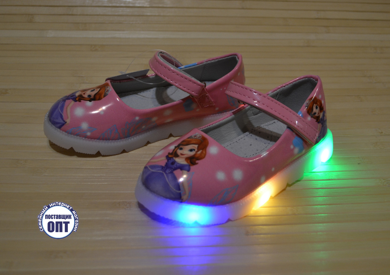 Детские туфли для девочки со светящейся подошвой 27-31 принцесса София