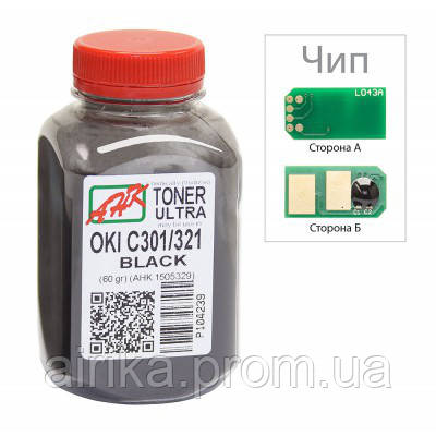 

Тонер+чип АНК для OKI C301/321 ( тонер АНК, чип АНК) бутль 60г Black (1505325)