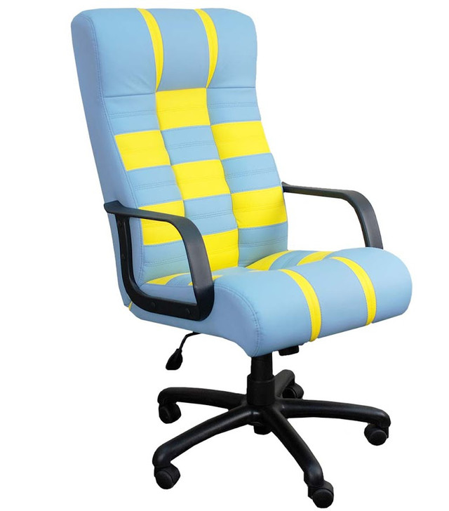 Кресло Chess пластик, кожзам Ecosoft голубой с желтым квадраты