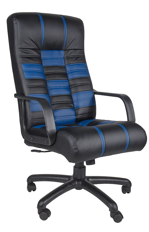 Кресло Chess пластик, кожзам Ecosoft черный с синим квадраты