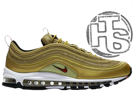 air max 97 og qs metallic gold  and  varsity red