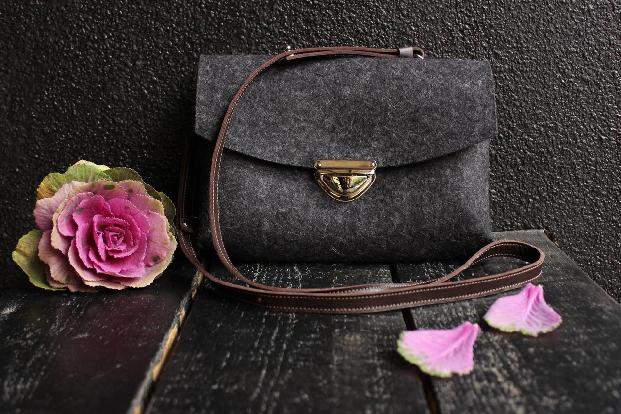 Жіноча сумка з фетру "Іndividual6" сумка ручної роботи від української майстерні PalMar, сумка с войлока, Темно-серый