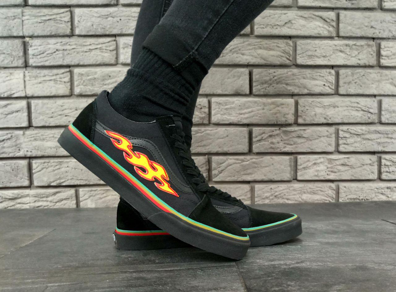 

Vans Old Skool Art On Fire Black | кеды женские и мужские; вэнс; пламя огня 9, Черный