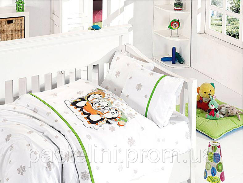 Комплект постельного белья First Choice сатин в детскую кроватку penguins yesil