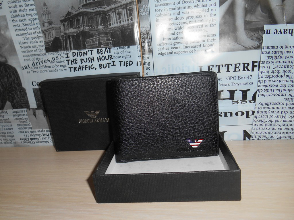 Мужской кошелек, портмоне, бумажник Armani, кожа, Италия