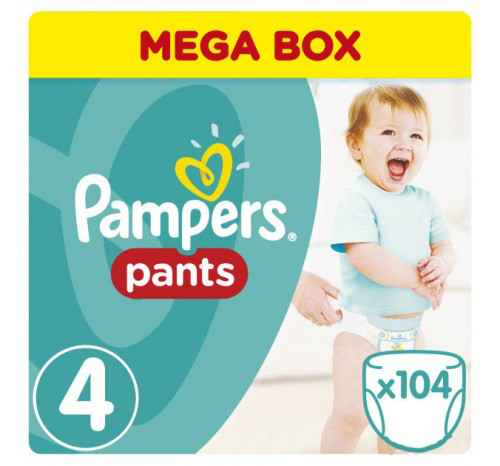 

ПОДГУЗНИКИ-ТРУСИКИ PAMPERS PANTS MAXI МЕГА 4 (8-14 КГ.), 104 ШТ, Белый