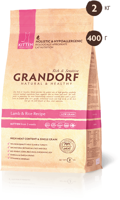 

Grandorf Holistic Kitten Lamb & Rice 400 г - корм для котят с 3 недель (ягненок)