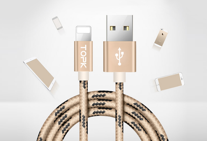Кабель TOPK Nylon USB Lightning 1m - GoldНет в наличии