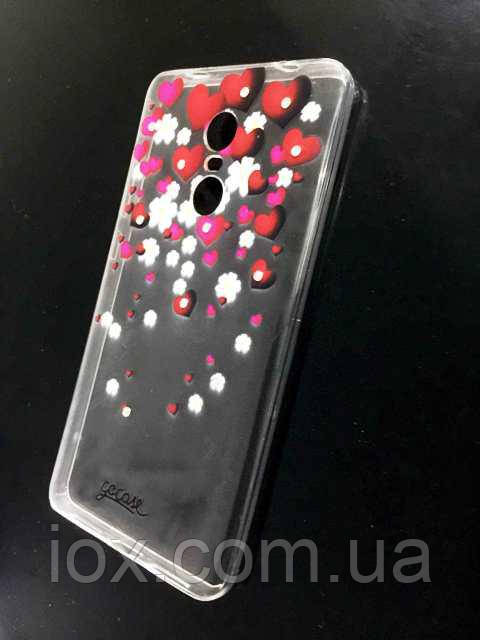

Силиконовый чехол со стразами и цветочным принтом для Xiaomi Redmi Note 4X Сердечки, Прозрачный