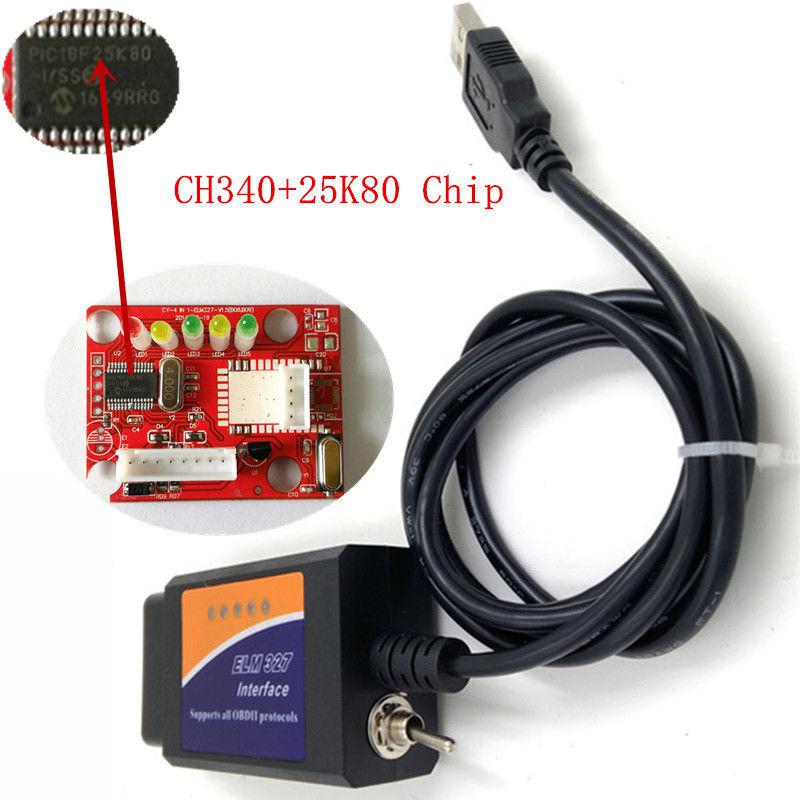 ELM327 USB CH340 + 25K80 чип V1.5 OBD2 сканер обд2 переключатель