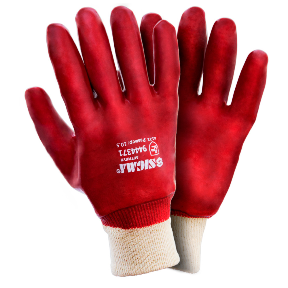 Перчатки трикотажные с полным ПВХ покрытием р10 (красные манжет) 120пар sigma 9444371