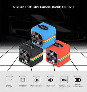 Мини камера Quelima SQ11 1080P 1.2 Мп HD регистратор, экшн камера