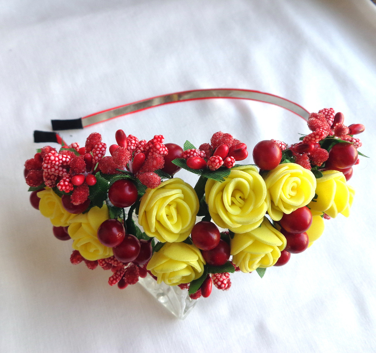 Обруч для волосся з квітами ручної роботи "Лимонні Трояндочки"--в інтернет-магазині AnnaRose