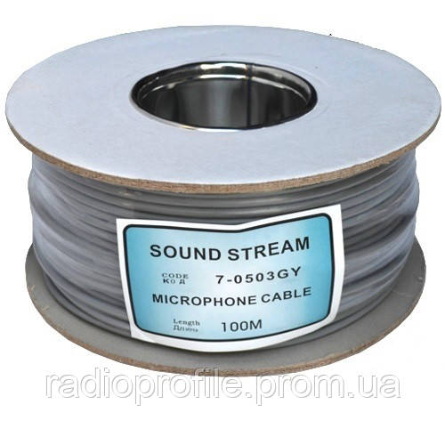 

Кабель микрофонный "Sound Stream" 2 жилы, диам.-4мм, серый, на катушке, 100м