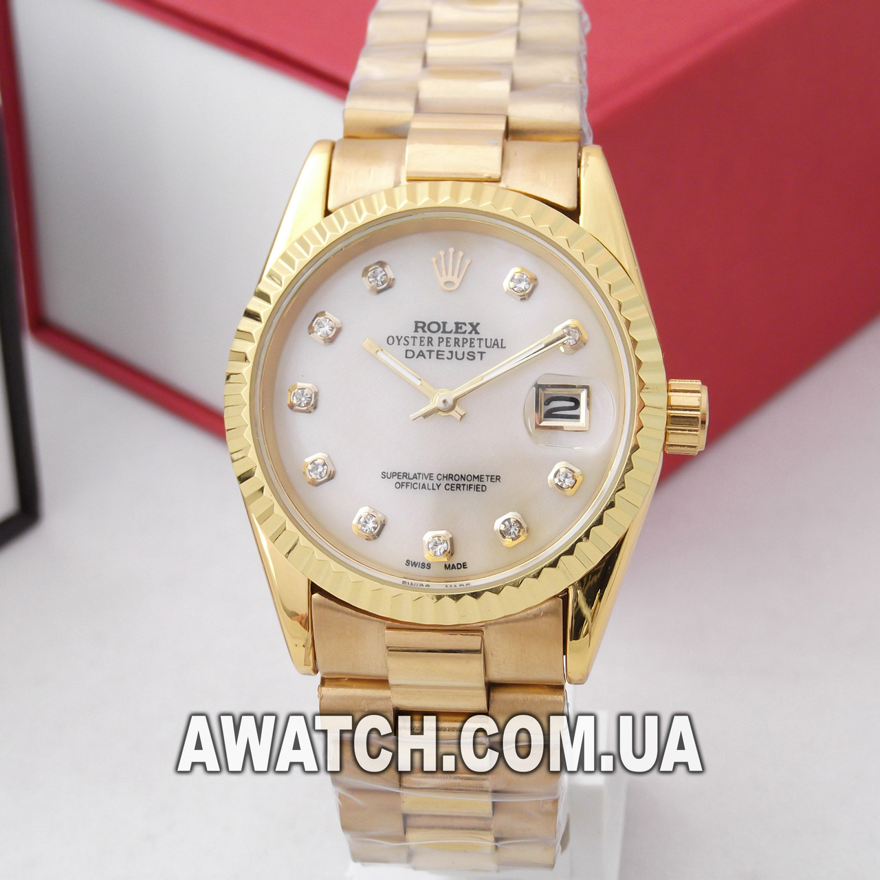 

Женские кварцевые наручные часы Rolex M139 / Ролекс на металлическом браслете золотистого цвета