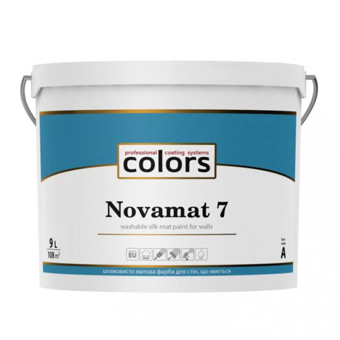 

Моющаяся шелковисто-матовая краска для стен Novamat 7 (Новамат 7) Colors, 0,9л, 2,7л, 9л. 9л, Белая