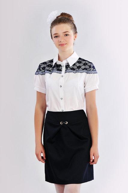

Подростковая блуза с черным кружевом 626-2, Белый