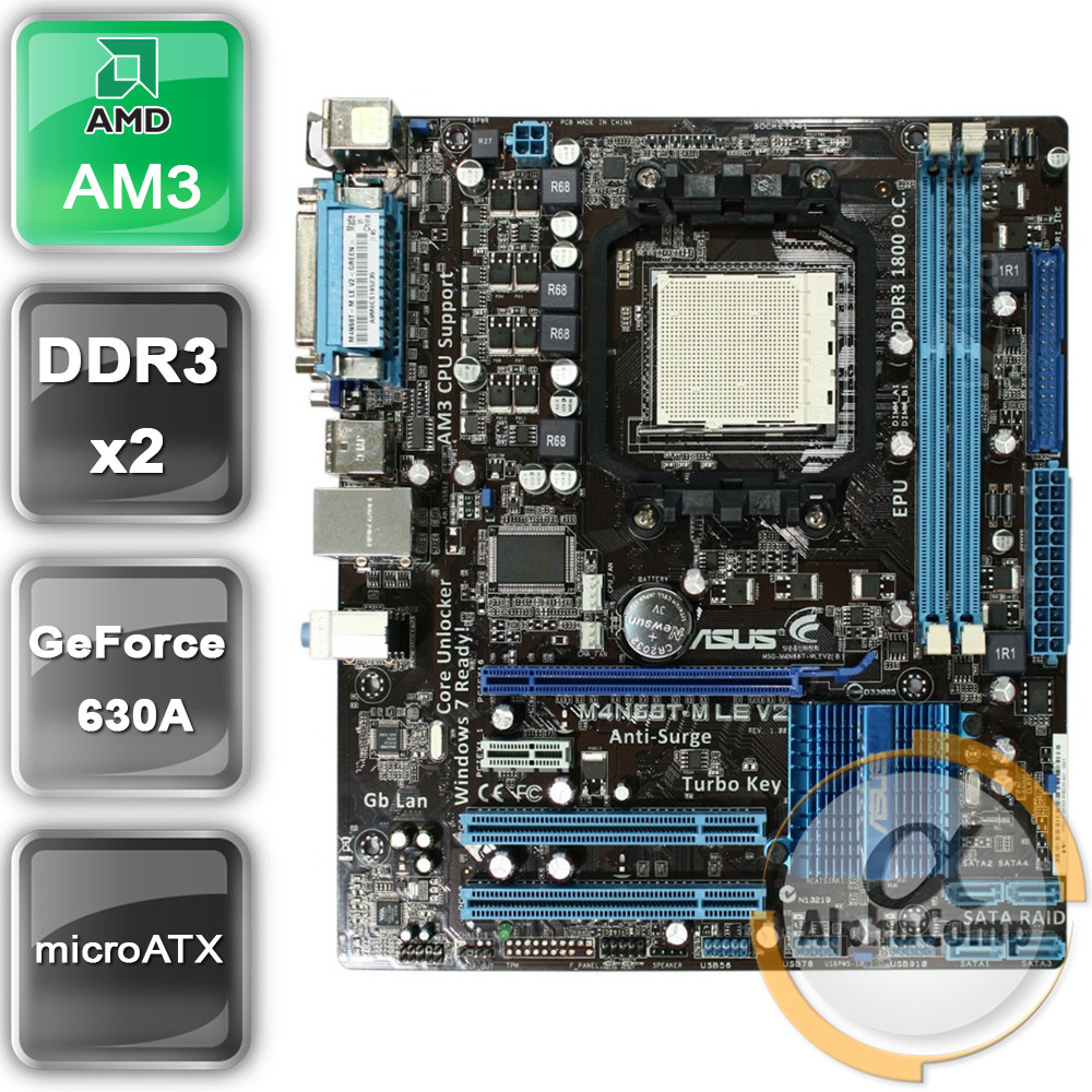 Материнская плата Asus M4N68T-M LE V2(AM3 GeForce 630a 2×DDR3) БУ, цена 885  грн - Prom.ua (ID#711059110)