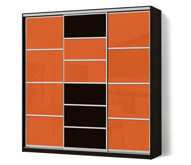 Шкаф-купе трехдверный Стандарт с фасадами цветное стекло (оранжевый с черным)
